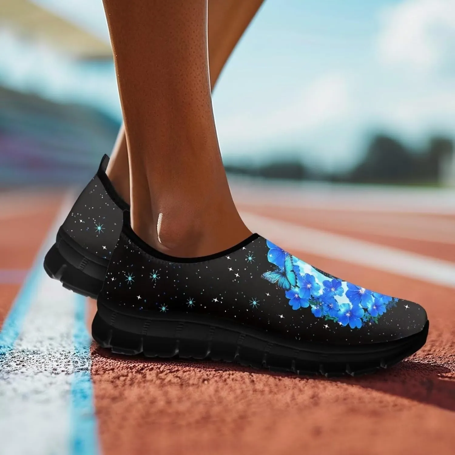 Butterfly Pattern Casual Shoes for Women Slip on Running Sneakers, Lightweight Loafers Sport Shoes