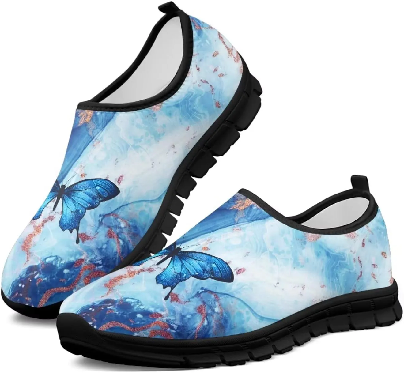 Butterfly Pattern Casual Shoes for Women Slip on Running Sneakers, Lightweight Loafers Sport Shoes