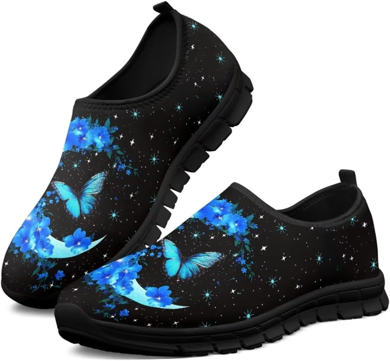 Butterfly Pattern Casual Shoes for Women Slip on Running Sneakers, Lightweight Loafers Sport Shoes