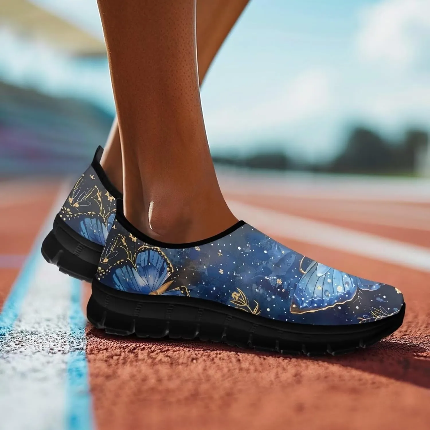Butterfly Pattern Casual Shoes for Women Slip on Running Sneakers, Lightweight Loafers Sport Shoes