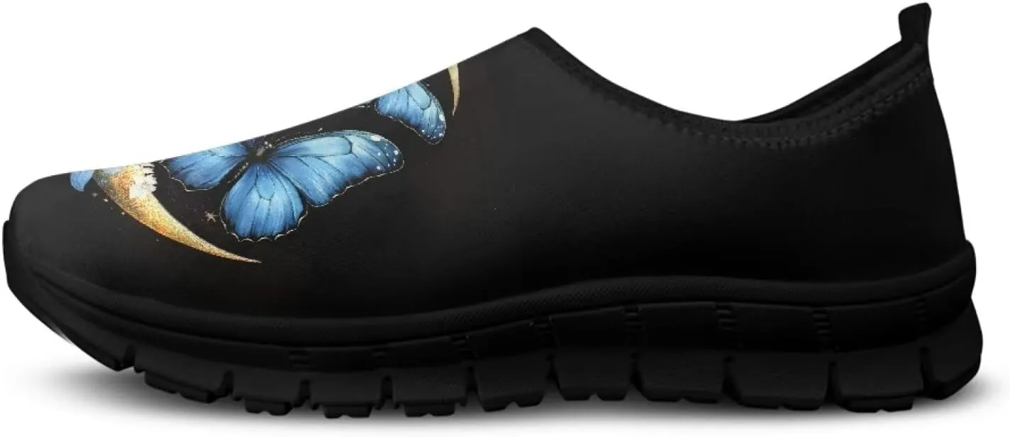 Butterfly Pattern Casual Shoes for Women Slip on Running Sneakers, Lightweight Loafers Sport Shoes