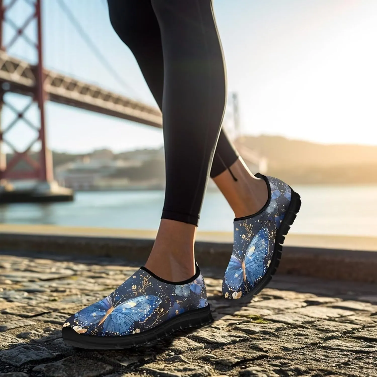 Butterfly Pattern Casual Shoes for Women Slip on Running Sneakers, Lightweight Loafers Sport Shoes