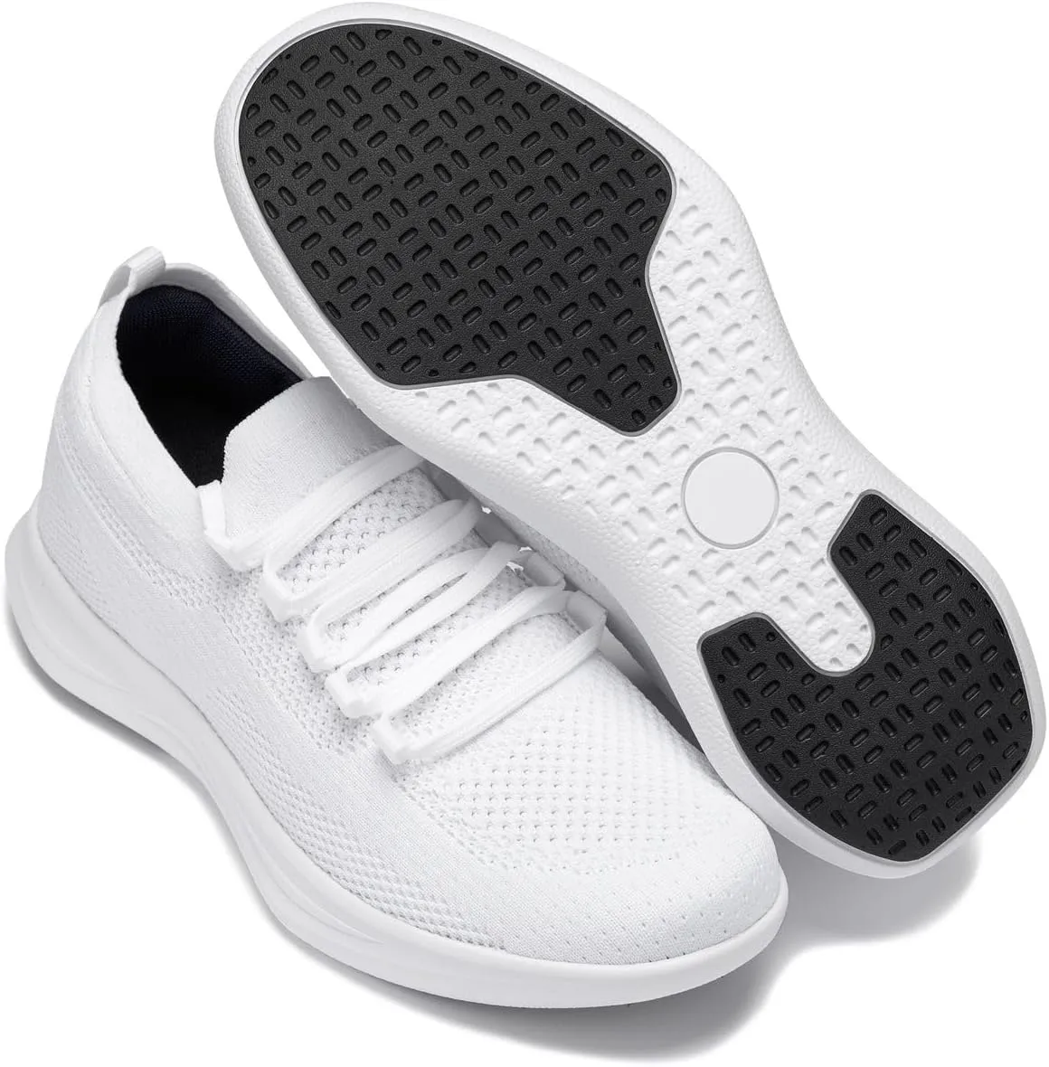 CALTO Men's Invisible Height Increasing Elevator Shoes - Super Lightweight Knitted Sporty Sneakers - 2.4 Inches Taller