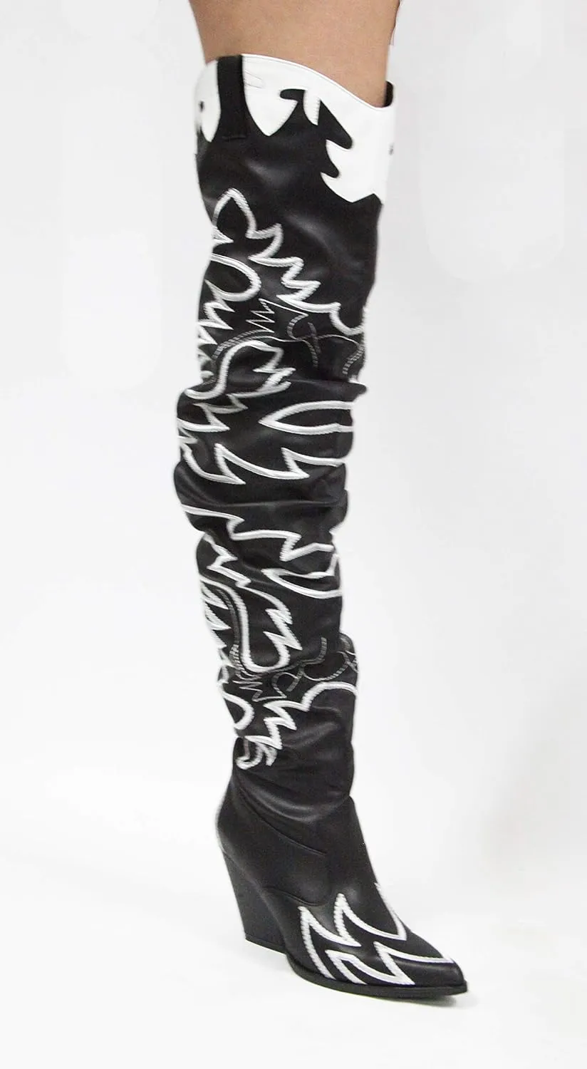 Cape Robbin | HILDA OVER THE KNEE THIGH HIGH CHUNKY LOW HEELED BOOTS-ANIMAL