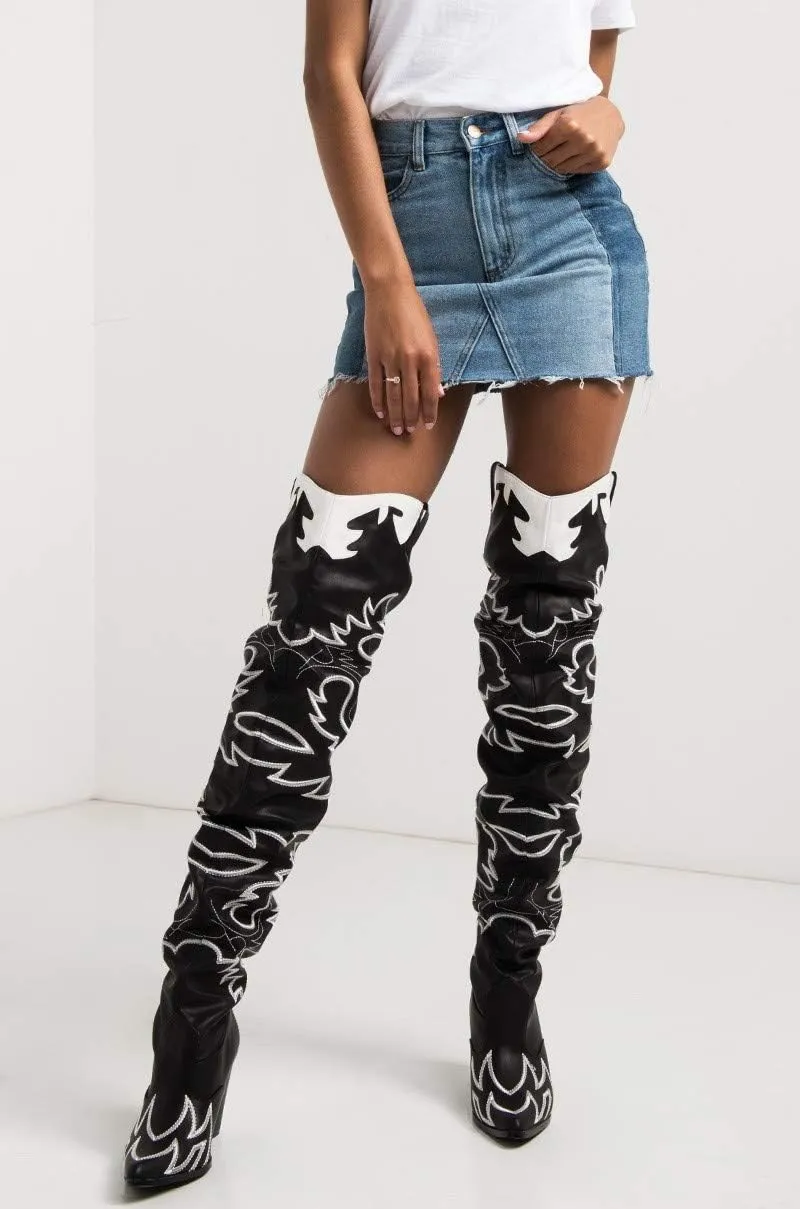 Cape Robbin | HILDA OVER THE KNEE THIGH HIGH CHUNKY LOW HEELED BOOTS-ANIMAL