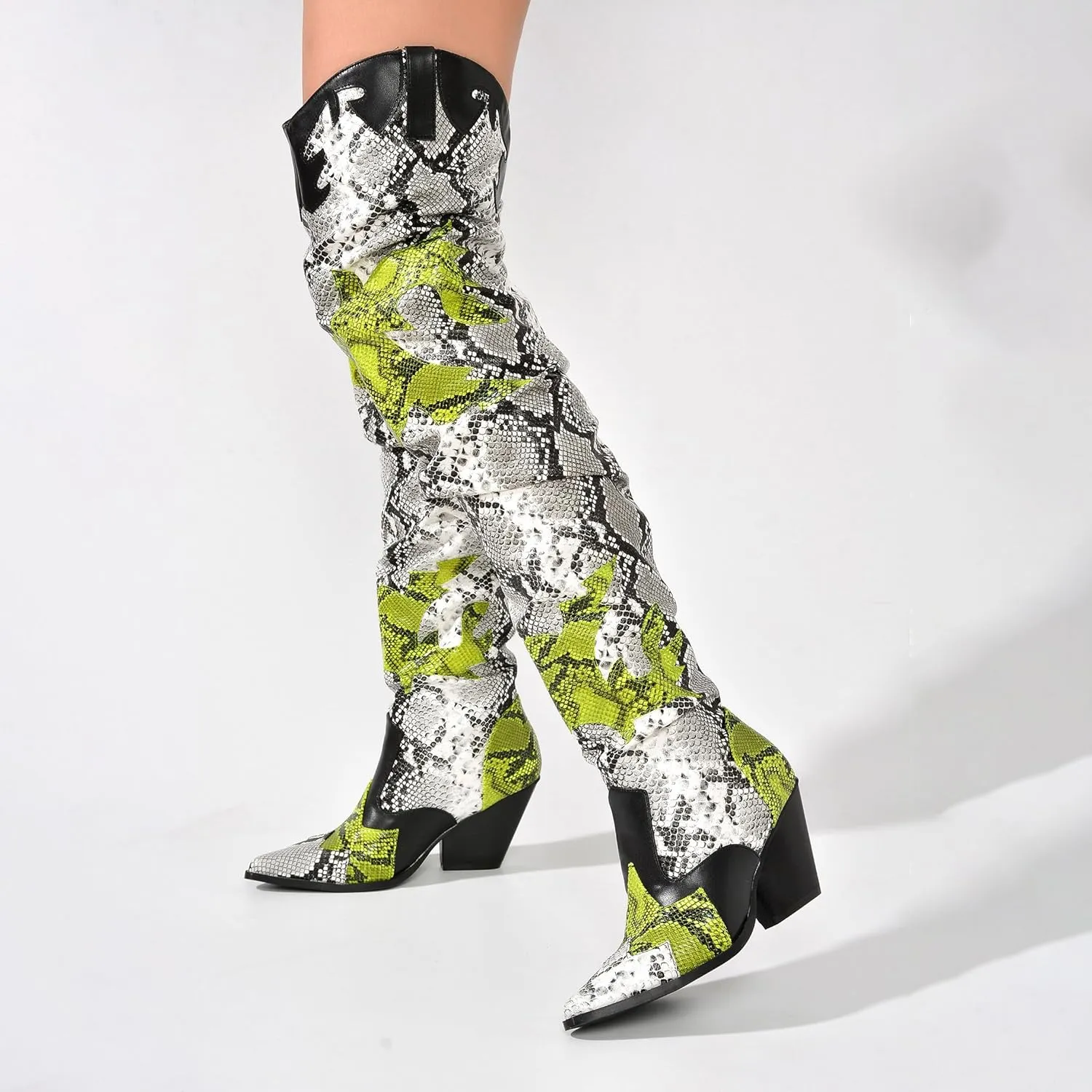Cape Robbin | HILDA OVER THE KNEE THIGH HIGH CHUNKY LOW HEELED BOOTS-ANIMAL