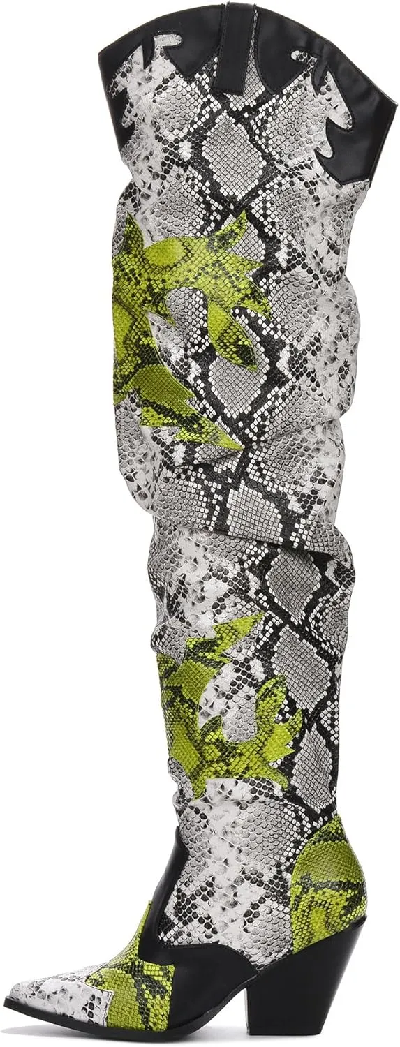 Cape Robbin | HILDA OVER THE KNEE THIGH HIGH CHUNKY LOW HEELED BOOTS-ANIMAL