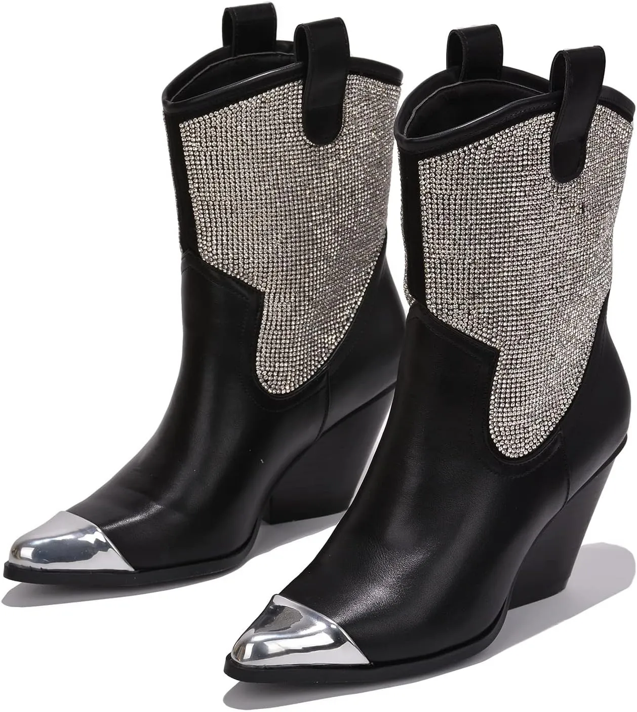 Cape Robbin Women's Western Cowboy Boots - Pointed Toe Pull-On Rhinestone Accents & Chunky Heel (Zephyr)