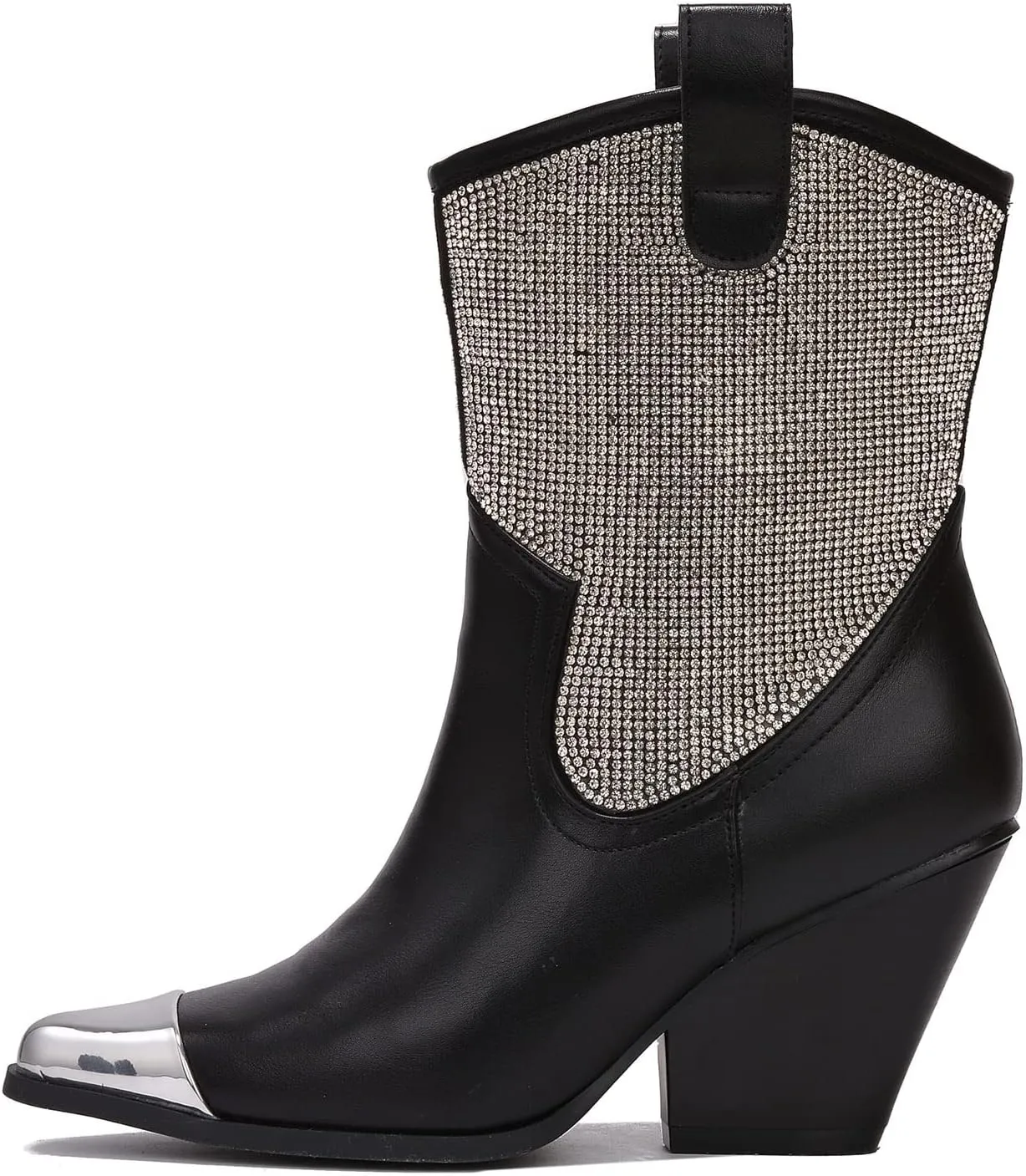 Cape Robbin Women's Western Cowboy Boots - Pointed Toe Pull-On Rhinestone Accents & Chunky Heel (Zephyr)