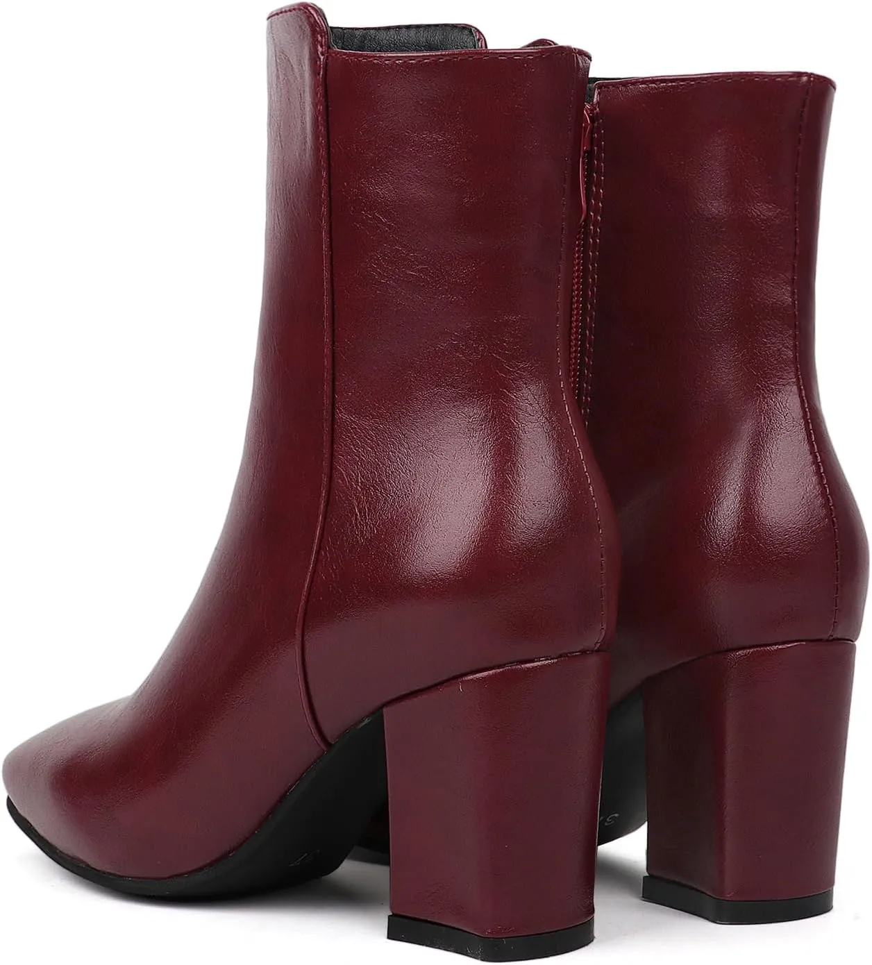 Caradise Womens High Chunky Heeled Boots Zip Up Square Toe Ankle Booties