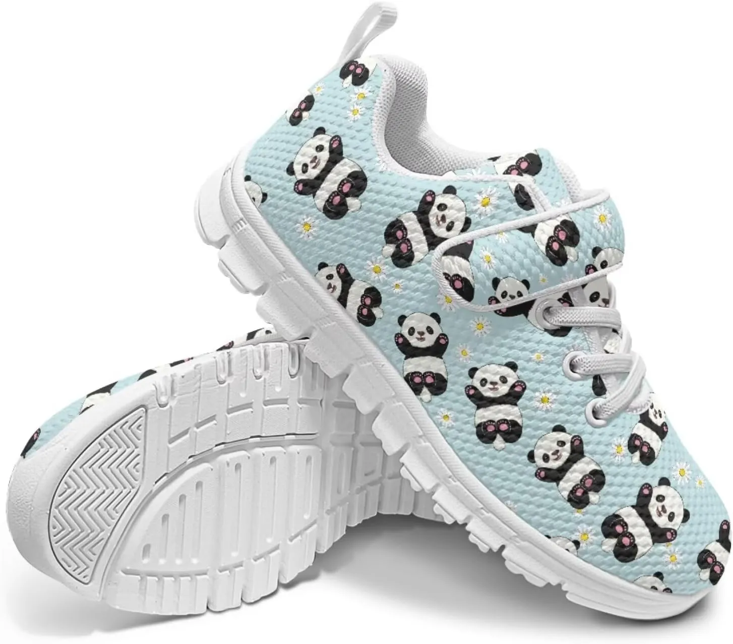 Cartoon Panda Running Sneakers for Girls Boys Hiking Shoes Hook & Loop Athletic Fitness Sneaker