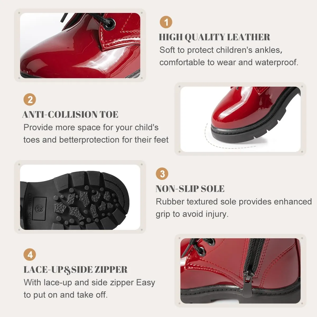 Casazoe Boys Girls Leather Hiking Snow Boots Little Kid Shoes With Side Zipper Toddler Combat Booties Lace Up Slip On Ankle Flats Classic Casual Walking Work Boot(Toddler)