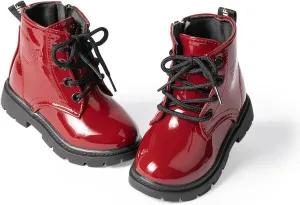 Casazoe Boys Girls Leather Hiking Snow Boots Little Kid Shoes With Side Zipper Toddler Combat Booties Lace Up Slip On Ankle Flats Classic Casual Walking Work Boot(Toddler)