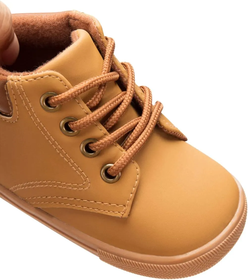 Casazoe Unisex Leather Casual Boots Toddler Outdoor Mid Top Dress Shoes Lace Up Non-Slip Texture Sole Loafer Hiking Flats Classic School Daily Walking Shoe（Infant/Toddlers）