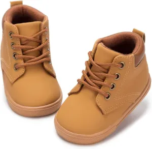 Casazoe Unisex Leather Casual Boots Toddler Outdoor Mid Top Dress Shoes Lace Up Non-Slip Texture Sole Loafer Hiking Flats Classic School Daily Walking Shoe（Infant/Toddlers）