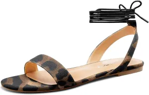 Castamere Womens Low Heel Open Toe Ankle Strap Lace-up Flats Shoes Sandals Casual Basic Classic Denim Summer 0.4 Inches Heels