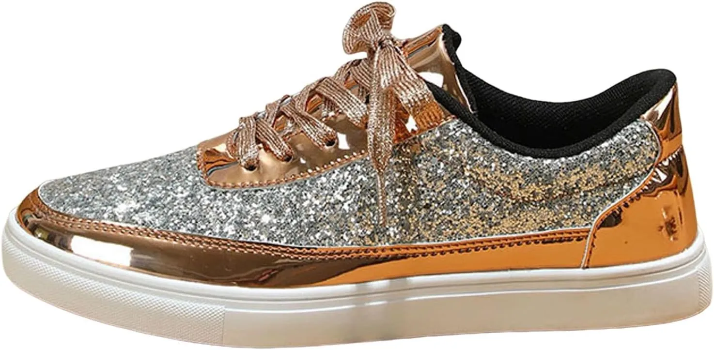 Casual Thick Soled Sneakers New Glossy Fashion Women's Shoes Low Cut Lace Up Flat Shoes Floral Heels Shoes for Women