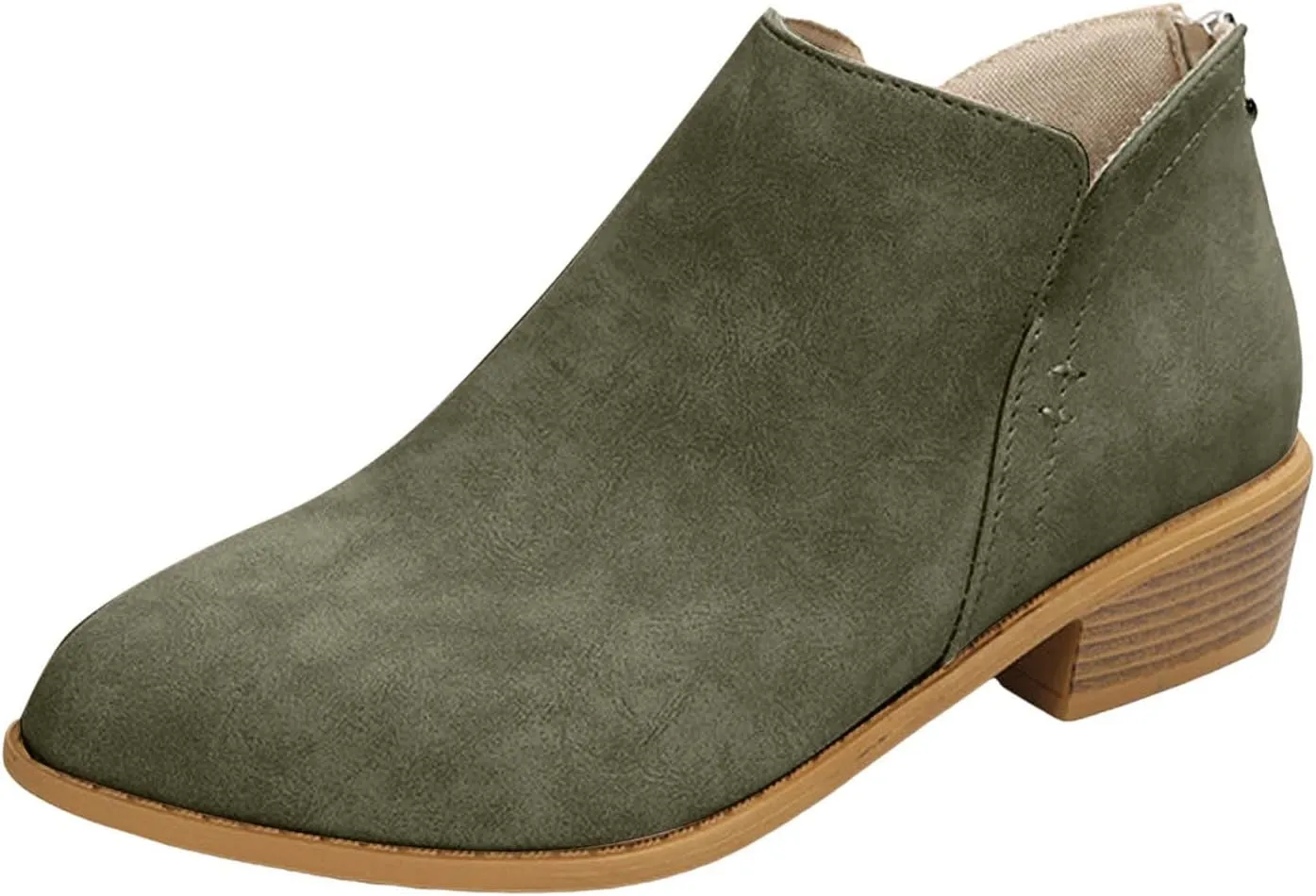 Cathalem Women's Ankle Boots Chunky Cutout Heel Pointed Toe Short Booties Shoes Ankle Booties Vintage Slip On Flat Short Boots Ladies Fashion Low Heel Boot Womens Casual Shoes