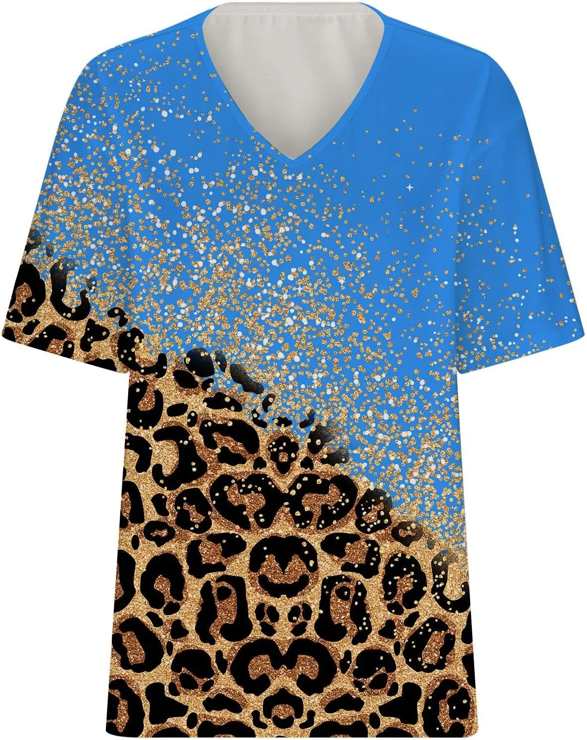 Ceboyel Womens Leopard Print Summer Blouse V Neck Tunic T Shirts Short Sleeve Casual Loose Tee Tops Flowy Ladies Outfits 2023