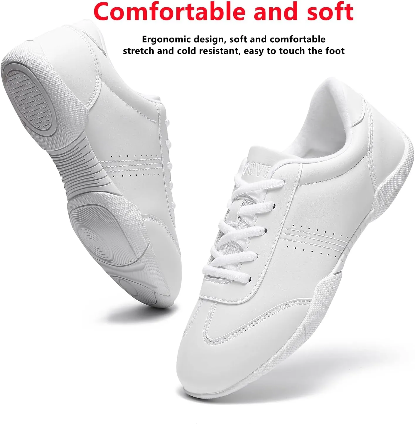 Cheer Shoes for Girls Womens White Cheer Shoes Youth Cheerleading Shoes Competition Sports Training Athletic Comfortable Flats Breathable Soft Kids Cheer Sneakers