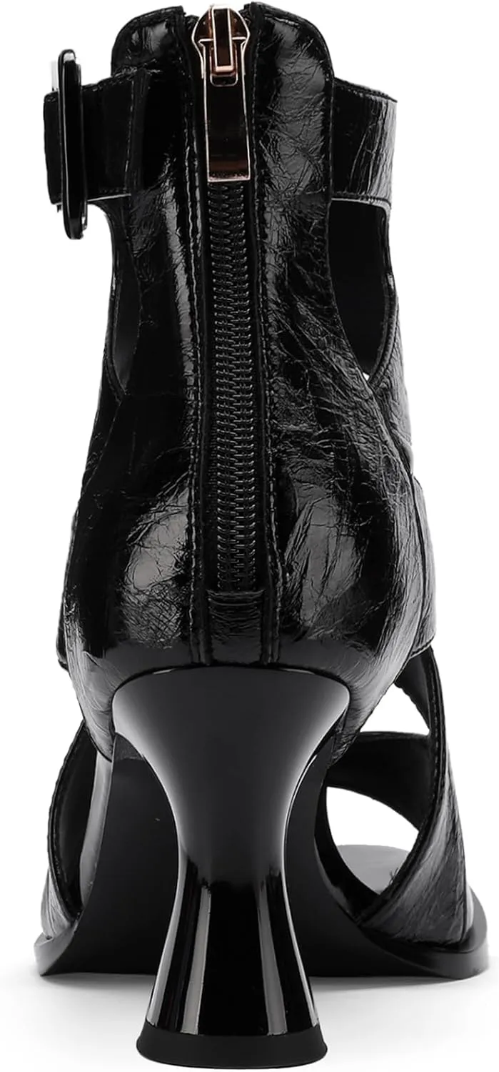 Chunky Gladiator Sandals for Women Summer Peep Toe Stylish Sexy Shoes Dressy Comfortable Strappy High Heels Elegantes Sparkly Buckle Wedge Ladies Formal 3 Inch Pumps