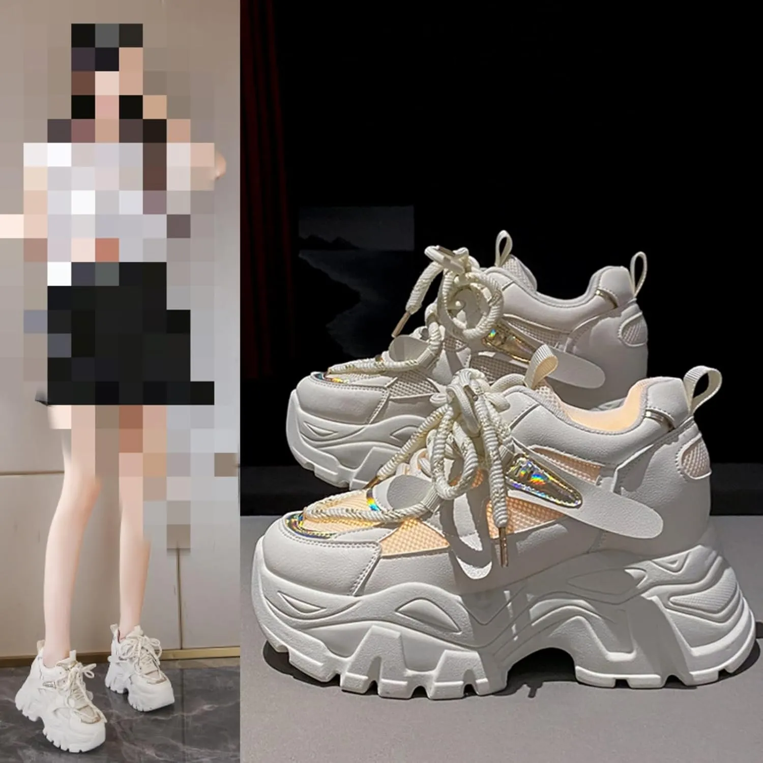 Chunky Sneakers for Women, Fashionable and Height - Increasing Platform Sneakers Dad Shoes for Women, Casual Lace - up Walking Shoes