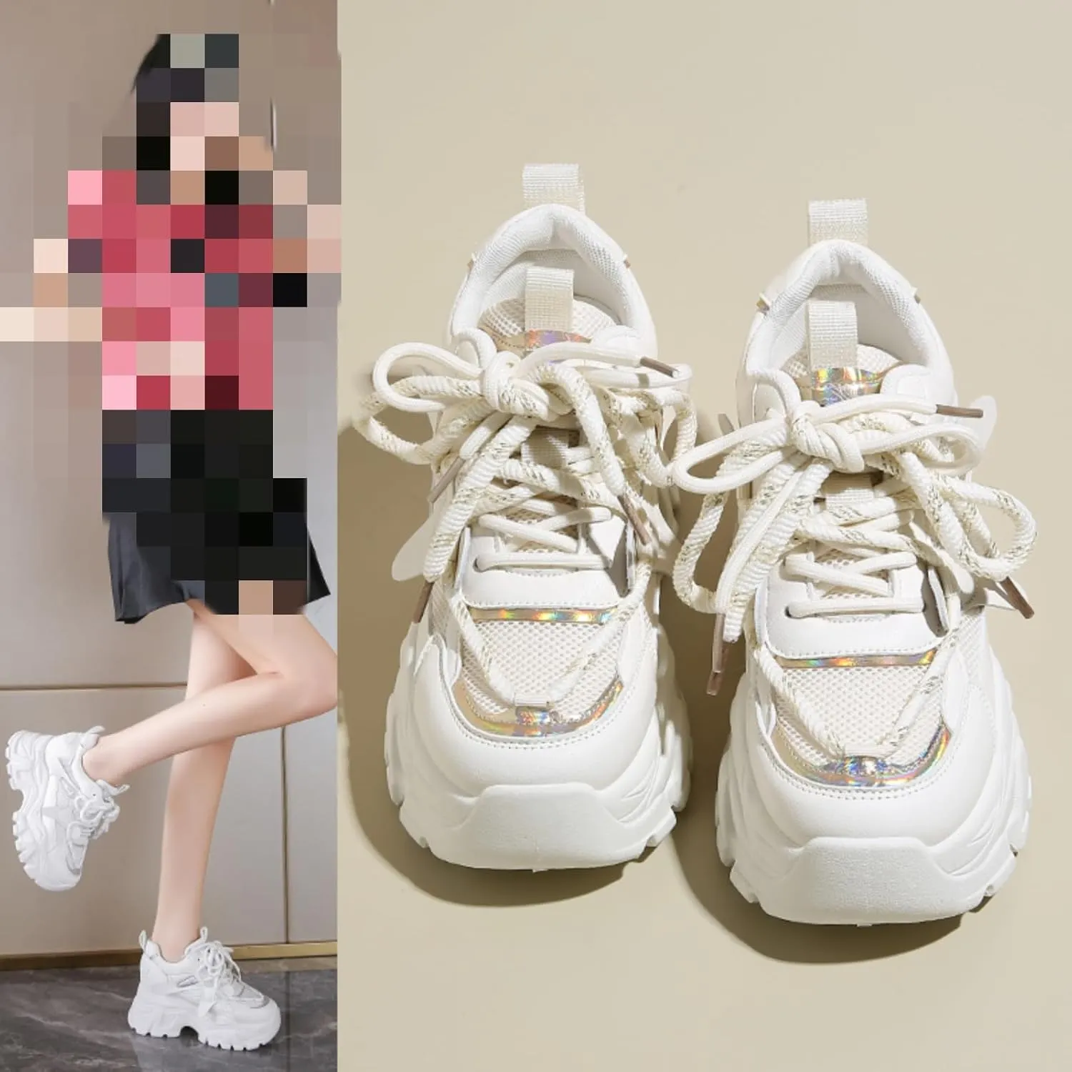 Chunky Sneakers for Women, Fashionable and Height - Increasing Platform Sneakers Dad Shoes for Women, Casual Lace - up Walking Shoes