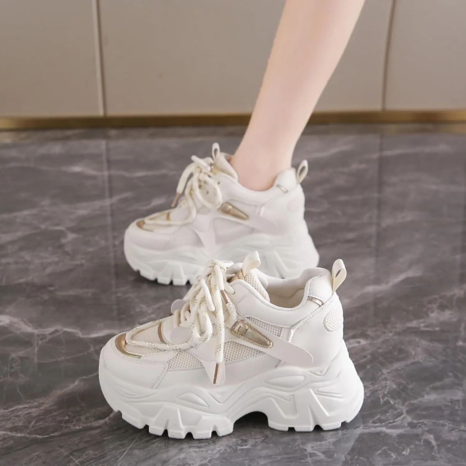 Chunky Sneakers for Women, Fashionable and Height - Increasing Platform Sneakers Dad Shoes for Women, Casual Lace - up Walking Shoes