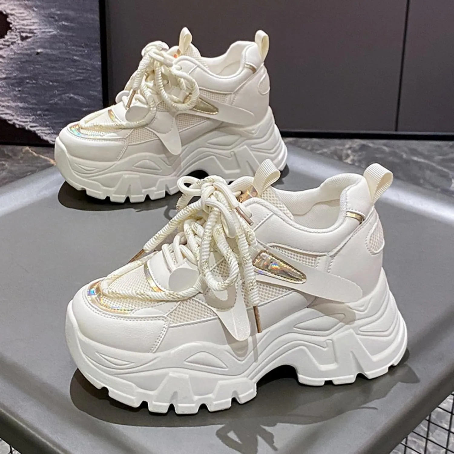 Chunky Sneakers for Women, Fashionable and Height - Increasing Platform Sneakers Dad Shoes for Women, Casual Lace - up Walking Shoes