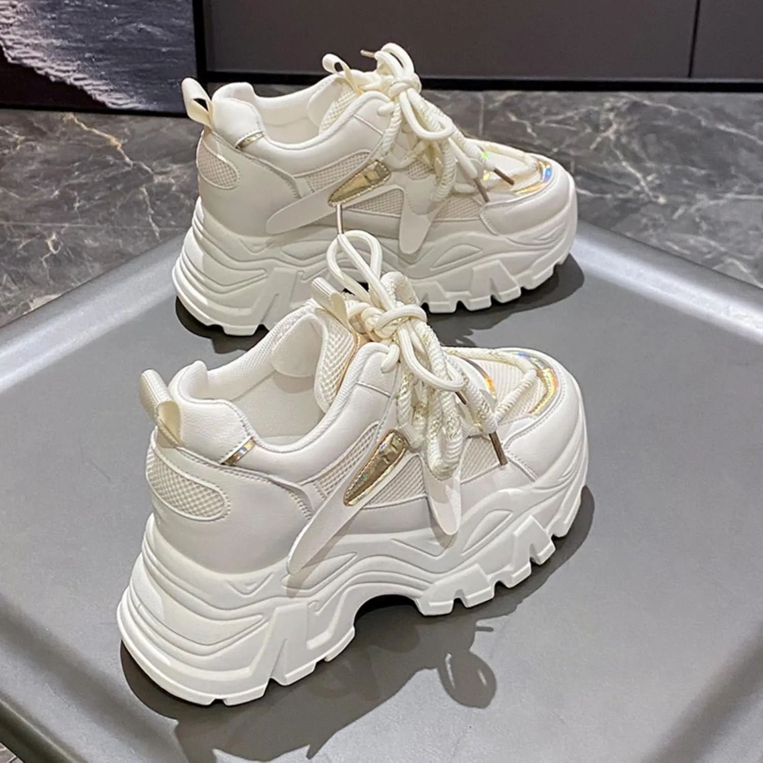Chunky Sneakers for Women, Fashionable and Height - Increasing Platform Sneakers Dad Shoes for Women, Casual Lace - up Walking Shoes