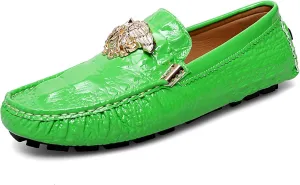 CHUUMEE Fashion Crocodile Pattern Men's Driving Penny Loafers Leather Moccasin Slip-On Casual Dress Boat Shoes