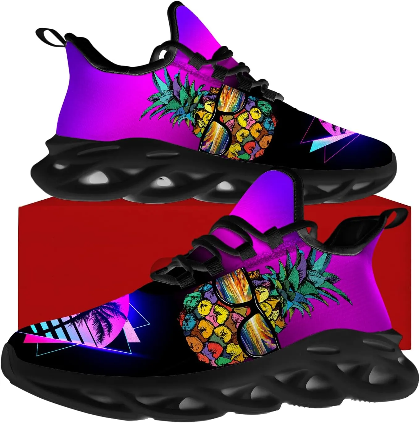 Ciadoon Pineapple Shoes for Women Men Road Running Athletic Walking Tennis Lightweight Sneakers Summer Tropical Shoes Gifts for Him Her
