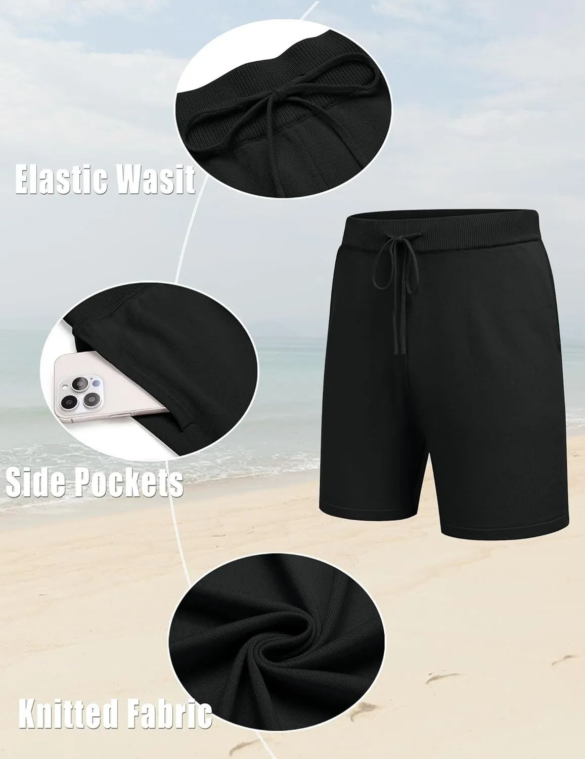 COOFANDY Men's 2 Piece Outfits Summer Short Sets Vintage Knit Button Down Shirt Short Sleeve Polo Casual Beach Suits