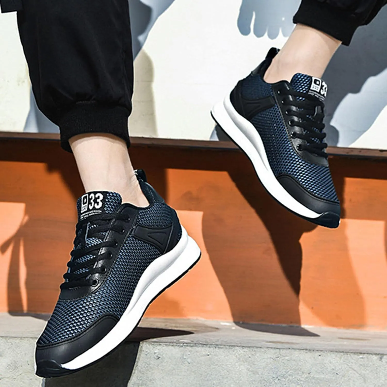 Couple Men's Elevator Shoes Men's Casual Mesh Trainers Lightweight Breathable Lace Up Sports Mens Sneaker Socks Low Cut