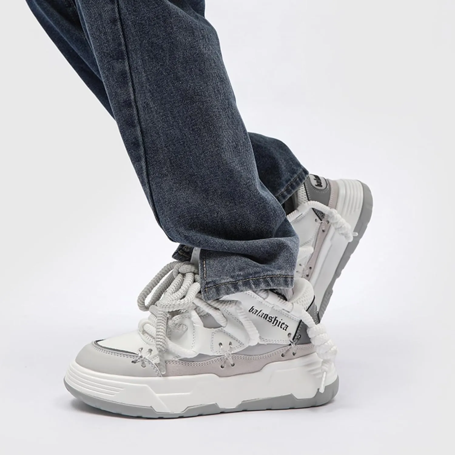 Couple's Faux - Leather Chunky Sneakers, Lightweight and Breathable. Suitable for Walking, Tennis, Running, with Height - Increasing Design. Perfect for Casual and Stylish Looks.