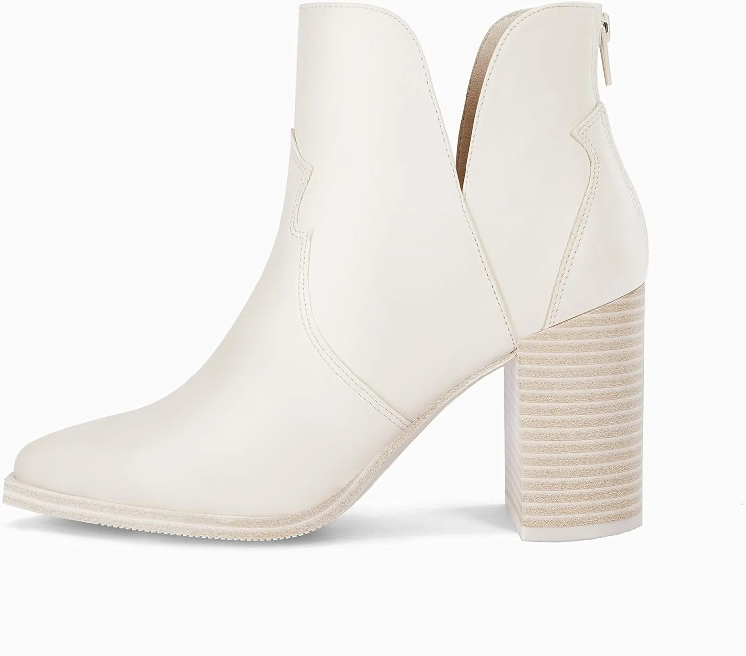 Coutgo Womens Cutout Ankle Boots Pointed Toe Chunky Heel Booties Back Zipper Slip on Western Boot Shoes