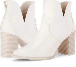 Coutgo Womens Cutout Ankle Boots Pointed Toe Chunky Heel Booties Back Zipper Slip on Western Boot Shoes