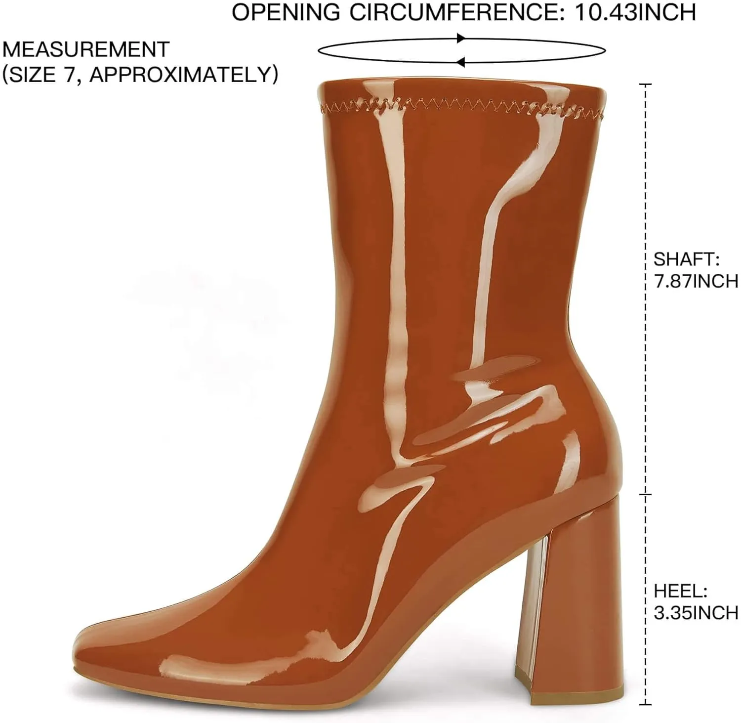 Coutgo Womens Square Toe Gogo Mid Calf Booties Patent Leather High Chunky Block Heel Side Zipper Ankle Boots
