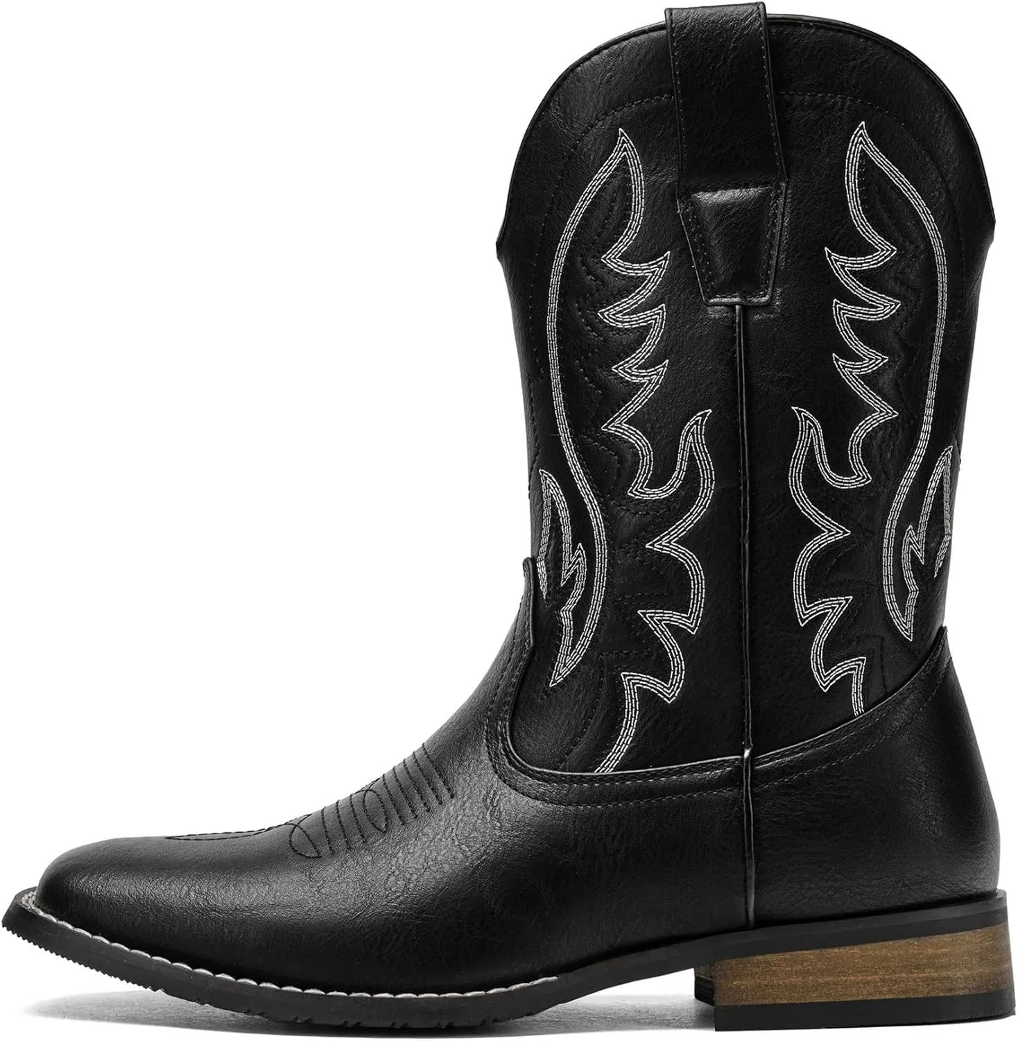 Cowboy Boots For Men Western Fashionable Retro Stylish Embroidered Square Toe Boots Chunky Heel