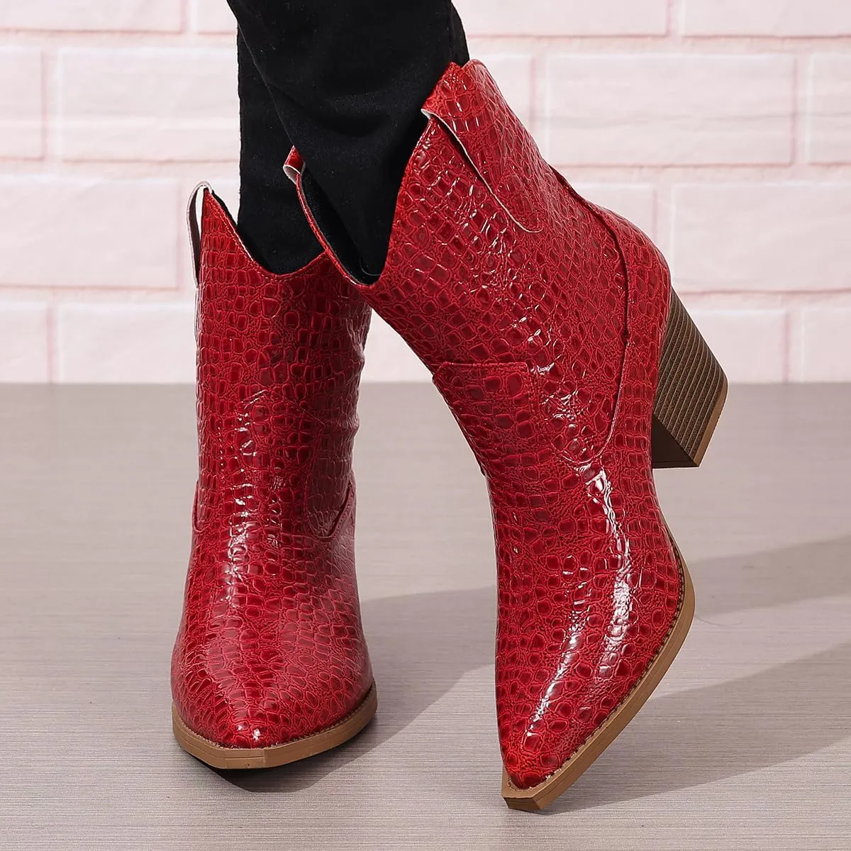 Cowboy Boots for Women Ankle Cowgirl Ankle Boots Western Pointed Toe Embroidery Stitched Low Chunky Heel Booties