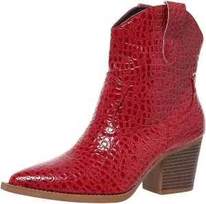 Cowboy Boots for Women Ankle Cowgirl Ankle Boots Western Pointed Toe Embroidery Stitched Low Chunky Heel Booties