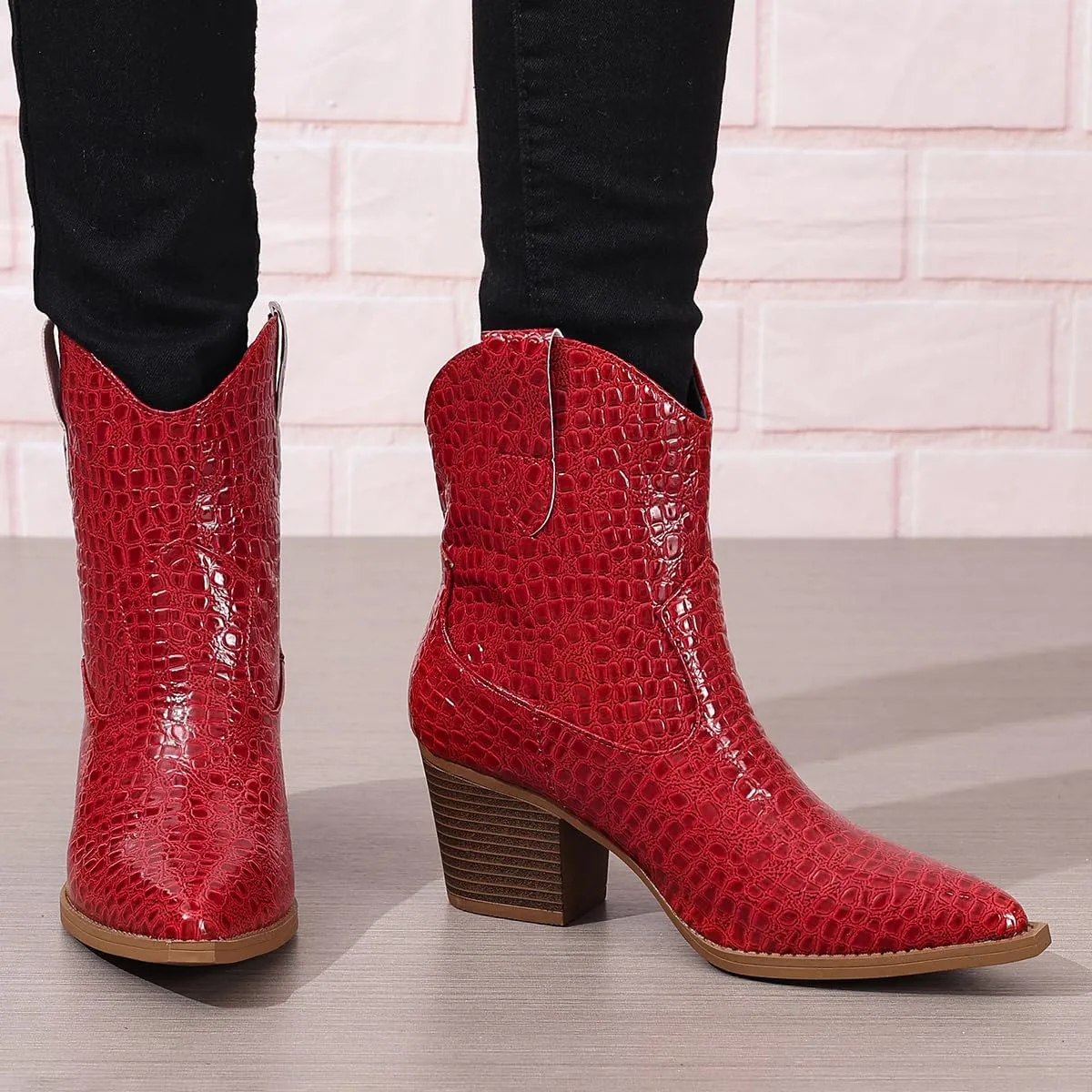 Cowboy Boots for Women Ankle Cowgirl Ankle Boots Western Pointed Toe Embroidery Stitched Low Chunky Heel Booties