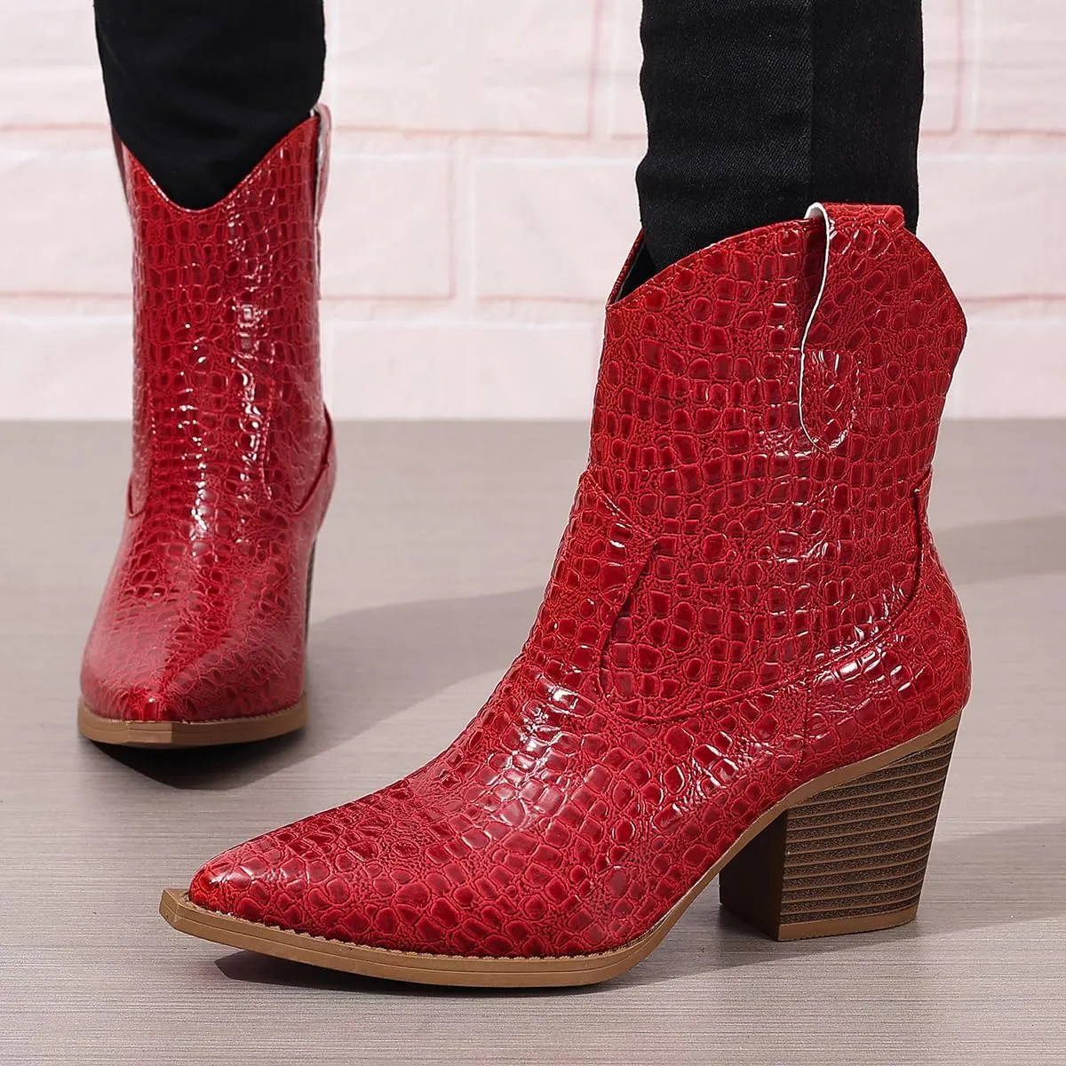 Cowboy Boots for Women Ankle Cowgirl Ankle Boots Western Pointed Toe Embroidery Stitched Low Chunky Heel Booties