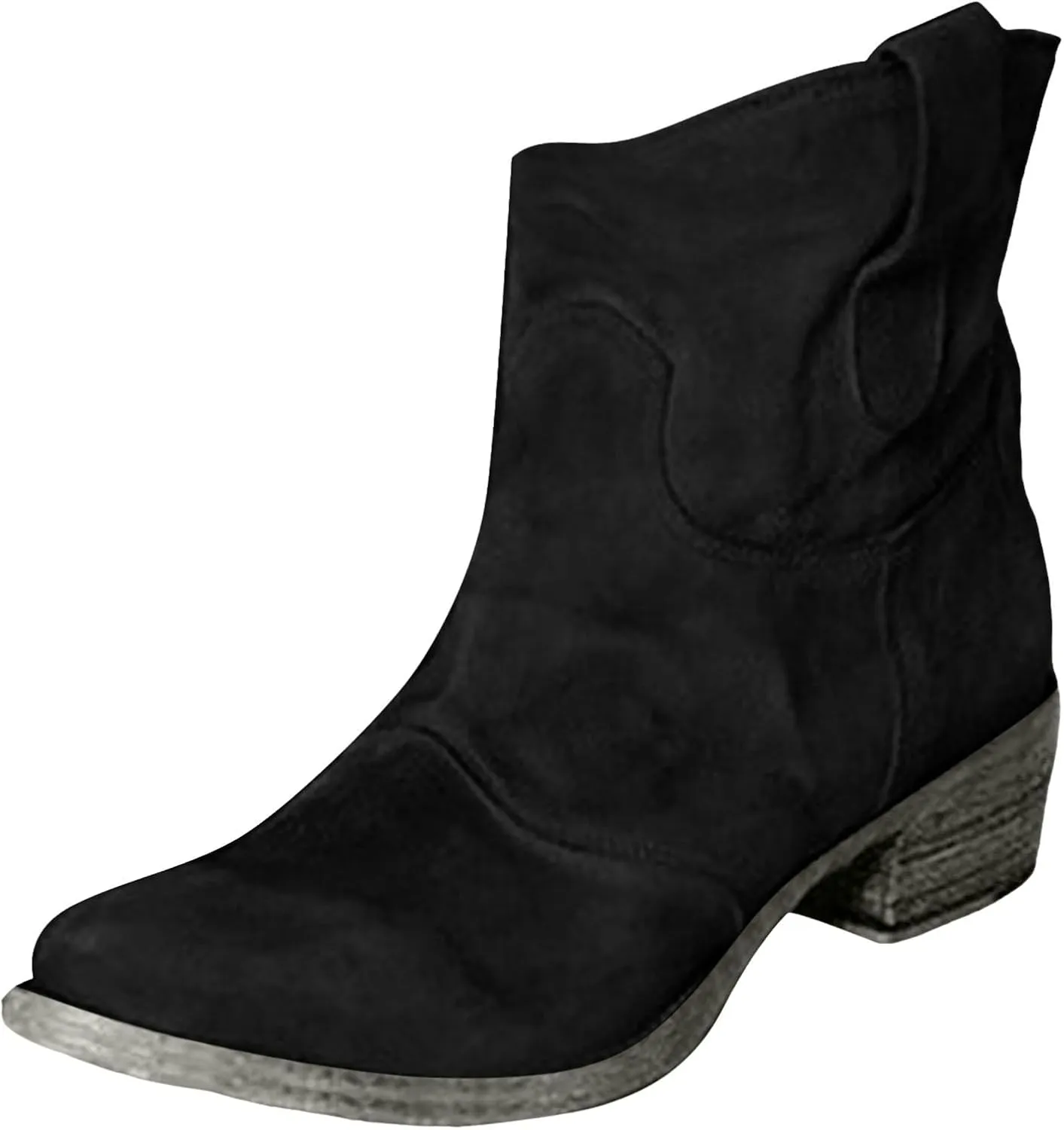 Cowboy Boots for Women Cowgirl Low Heel Chunky Stacked Winter Fall Booties Slouchy Western Wide Mid Calf Pointed Toe Shoes