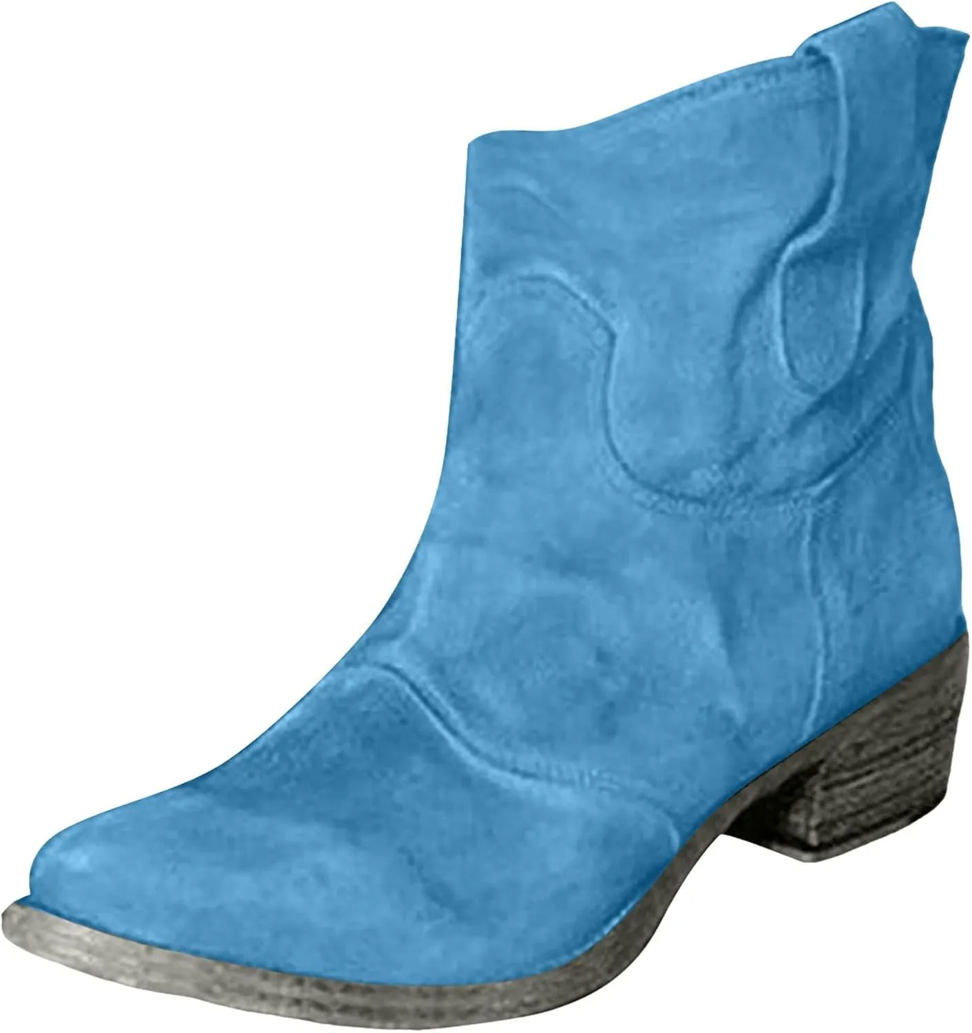 Cowboy Boots for Women Cowgirl Low Heel Chunky Stacked Winter Fall Booties Slouchy Western Wide Mid Calf Pointed Toe Shoes
