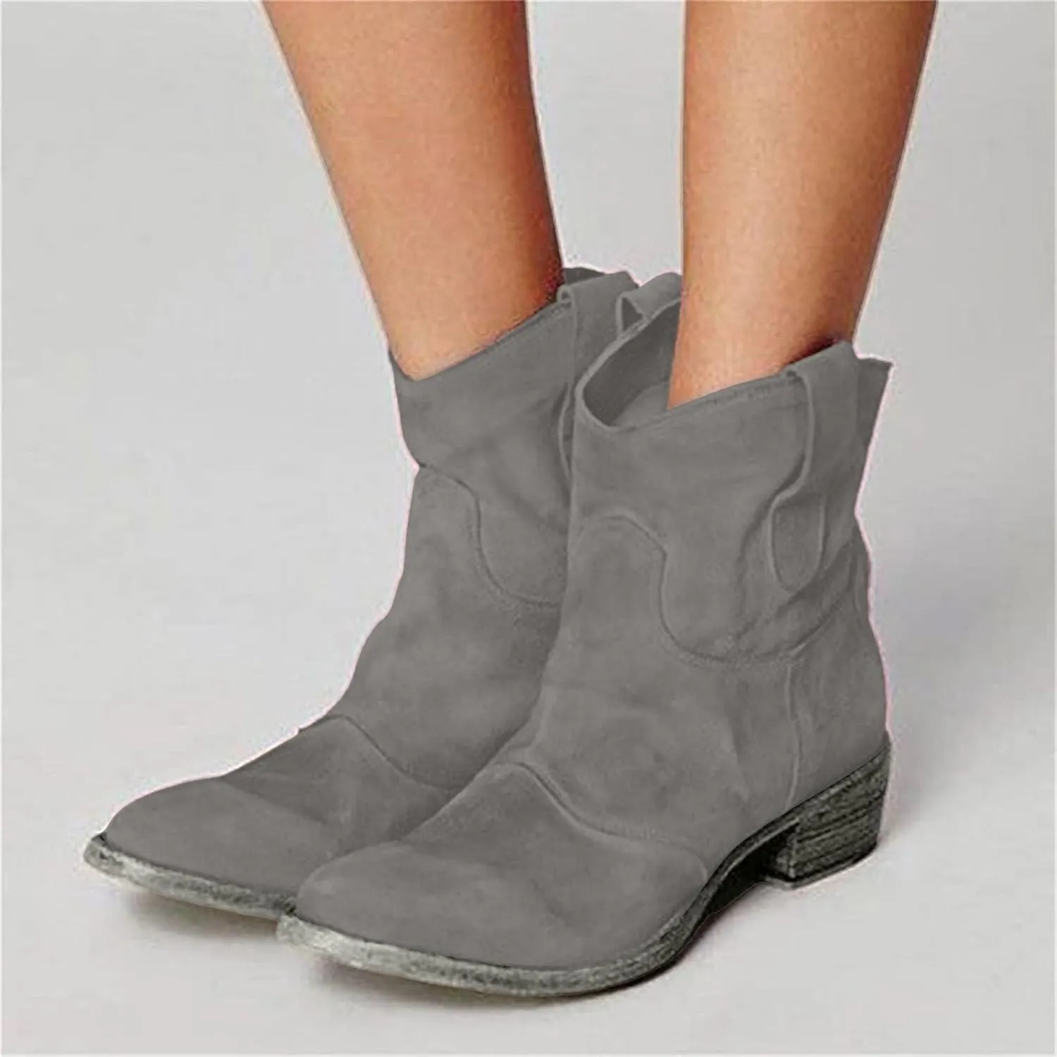 Cowboy Boots for Women Cowgirl Low Heel Chunky Stacked Winter Fall Booties Slouchy Western Wide Mid Calf Pointed Toe Shoes