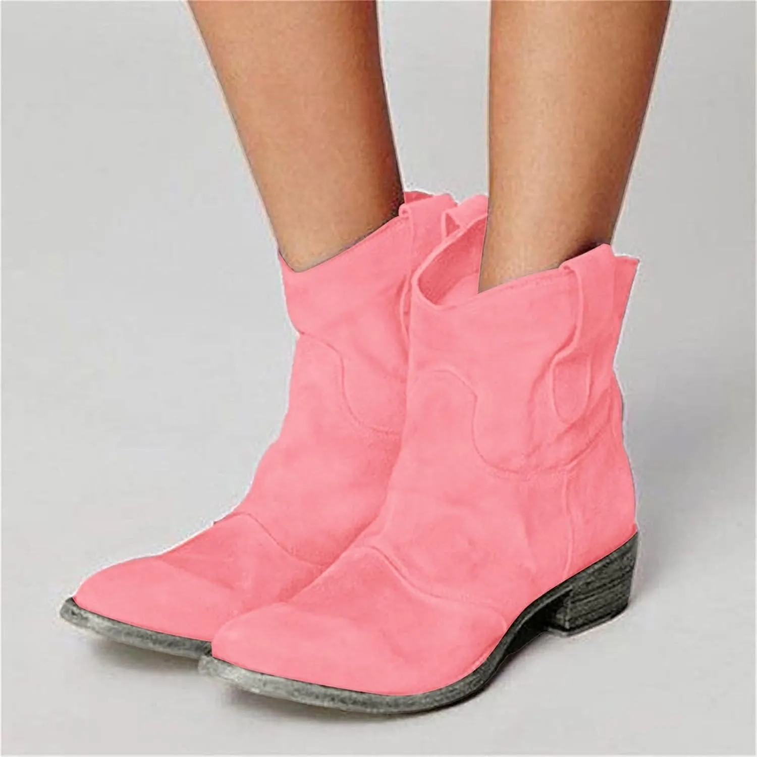 Cowboy Boots for Women Cowgirl Low Heel Chunky Stacked Winter Fall Booties Slouchy Western Wide Mid Calf Pointed Toe Shoes