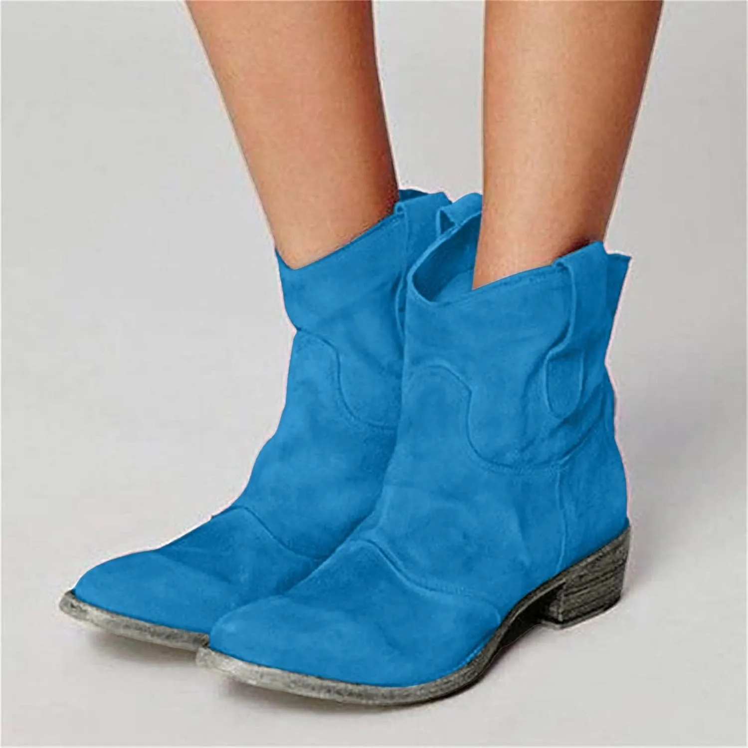 Cowboy Boots for Women Cowgirl Low Heel Chunky Stacked Winter Fall Booties Slouchy Western Wide Mid Calf Pointed Toe Shoes