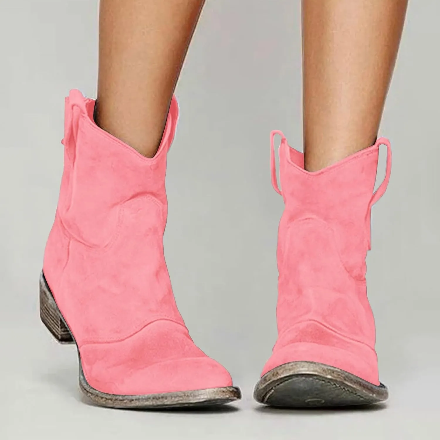 Cowboy Boots for Women Cowgirl Low Heel Chunky Stacked Winter Fall Booties Slouchy Western Wide Mid Calf Pointed Toe Shoes