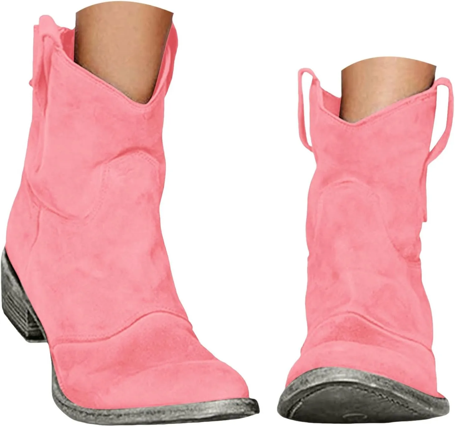 Cowboy Boots for Women Cowgirl Low Heel Chunky Stacked Winter Fall Booties Slouchy Western Wide Mid Calf Pointed Toe Shoes